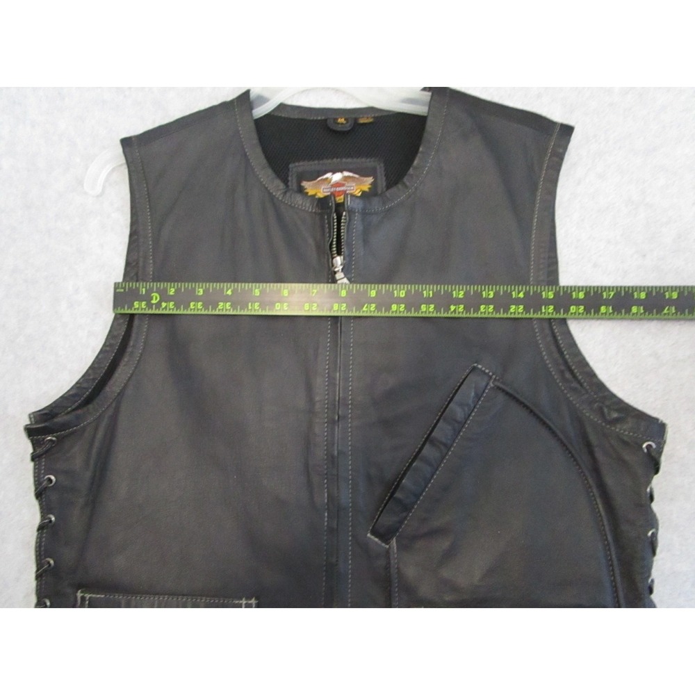 Harley-Davidson Leather Vest Mens Medium M Black Biker Lace Up Eagle Logo Gilet - Picture 8 of 14